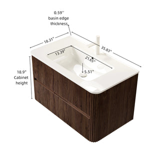 Noor 36" Bathroom Vanity with Sink, Wall-Mounted Floating Plywood Cabinet with 2 Drawers