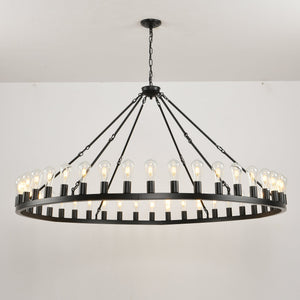 64 Inch Matte Black Wagon Wheel Chandelier With 30 Lights