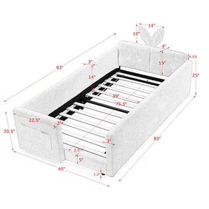 Cute Rabbit Ear Upholstered Platform Bed Frame With Safety Rail