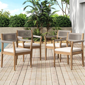 Patio Set Outdoor Acacia Wood Furniture Sets - Braided Dining Chairs and Patio Dining Table