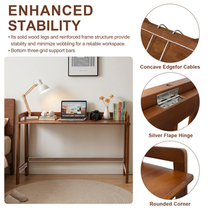 Solid Wood Folding Desk, 49" Mid Century Modern Computer Desk