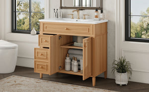 36" Bathroom Vanity with Sink, Solid Wood & MDF Cabinet