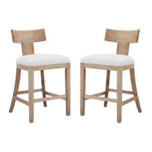 27" Upholstered Counter Stools Set of 2 with Solid Rubber Wood Frame