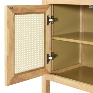 Bohemian Style Rattan Buffet Storage Cabinet with Solid Wood Frame