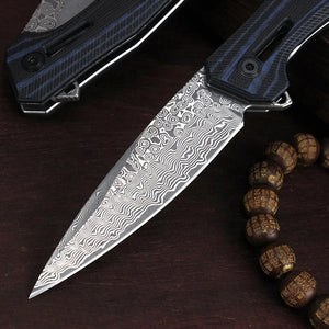Erebus Japanese Gentleman's Knife with VG-10 Damascus, G10 Handle & Leather Sheath