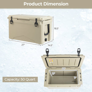 50 QT Rotomolded Cooler Insulated Portable Ice Chest with Integrated Cup Holders