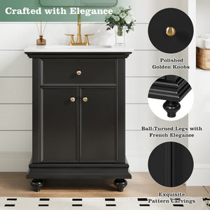 24" Modern Bathroom Vanity with Tip-Out Drawer & Soft-Close Hinges