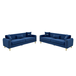 Vintage Blue Velvet 2-Piece Sofa Set