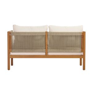 Outdoor Loveseat and Coffee Table Set with Acacia Wood Frame in Teak Look