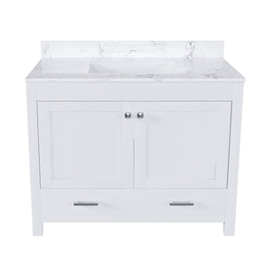 43" Bathroom Vanity With Artificial Marble Carrara Top Set, Multi Functional Cabinet With Doors And Drawer - White
