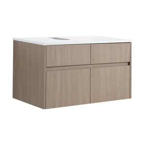 32-Inch Wall-Mounted Bathroom Vanity with Soft Close Doors and Drawer