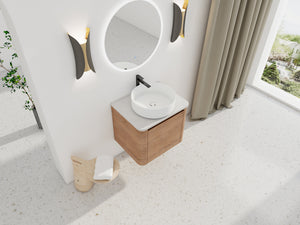 24" Wall-Mounted Bathroom Vanity With Ceramic Art Sink & Soft-Close Door