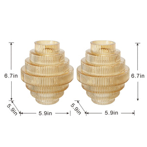 D5.9x6.7' Tiered Geometric Amber Luster Clear Vase, Set of 2
