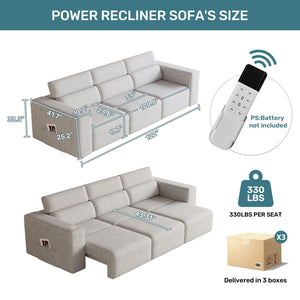 3 Seater Power Recliner Sofa With Wireless Charging And Remote Control