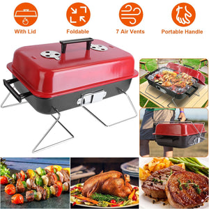 Portable Charcoal Grill OutdoorÊTabletop Grill Small Barbecue Smoker Folding BBQ Grill with Lid for Backyard Camping Picnics Beach
