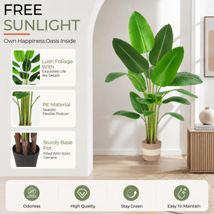 Bird of Paradise Artificial Plant - 6 Ft Tall Faux Banana Leaf Tree