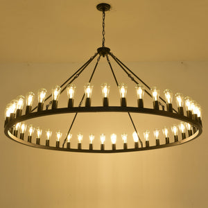 64 Inch Matte Black Wagon Wheel Chandelier With 30 Lights