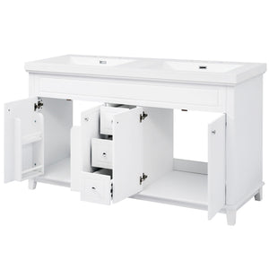 Bathroom Vanity With Double Sinks, 3 Drawers & 4 Doors - White