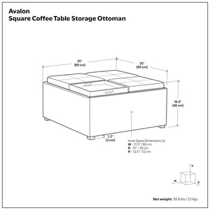 Avalon - Square Coffee Table, Storage Ottoman