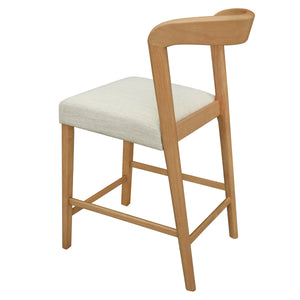 Solid Rubber Wood Counter Stools (Natural Oak + Beige) Set of 2