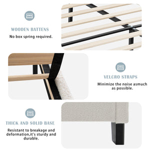 King Size Bed Frame with Upholstered Teddy Velvet Headboard