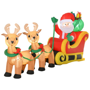 HOMCOM 8ft Long Christmas Inflatable Santa Claus with Sleigh and Reindeer