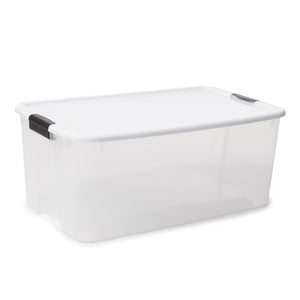 Sterilite 116 Quart Clear Stackable Latching Storage Box Containers, 4 Pack