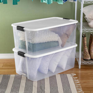 Sterilite 116 Quart Clear Stackable Latching Storage Box Containers, 4 Pack
