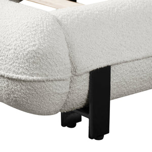 Queen Size Upholstered Bed Frame with Boucle Fabric and Steel Legs