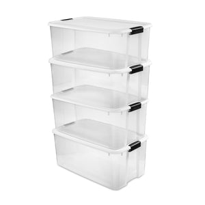 Sterilite 116 Quart Clear Stackable Latching Storage Box Containers, 4 Pack