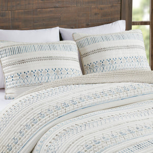 3 Piece Seersucker Quilt Set Taupe Blue King Cal King