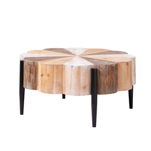 Rustic Manufactured Wood Flower-Shaped Coffee Table with Metal Legs