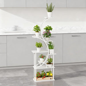 White S-Shaped Plant Stand, 8 Tier Plant Shelf
