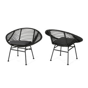 Cordella Outdoor Woven Wicker Chairs with Cushions, Set of 2
