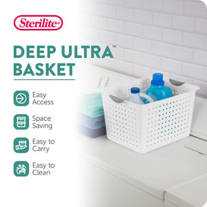 Sterilite Deep Ultra Nesting Plastic Storage Bin Basket Tote, White (12 Pack)