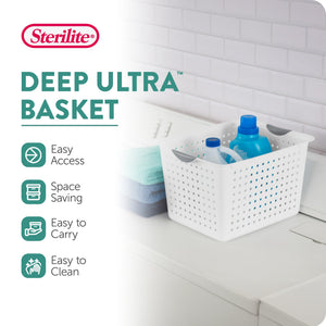 Sterilite Deep Ultra Nesting Plastic Storage Bin Basket Tote, White (12 Pack)