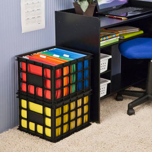 Sterilite Storage Crate, Stackable Plastic Bin Open Basket with Handles, 6 Pack