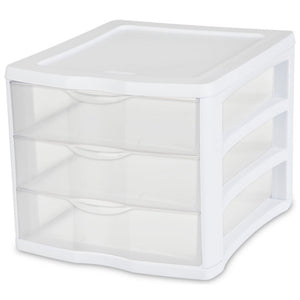 Sterilite ClearView Compact Stacking 3 Drawer Storage Organizer System, 16 Pack