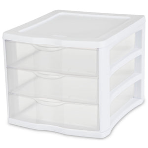 Sterilite ClearView Compact Stacking 3 Drawer Storage Organizer System, 16 Pack