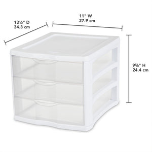 Sterilite ClearView Compact Stacking 3 Drawer Storage Organizer System, 16 Pack