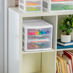 Sterilite ClearView Compact Stacking 3 Drawer Storage Organizer System, 16 Pack