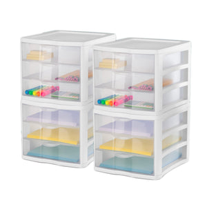 Sterilite ClearView Compact Stacking 3 Drawer Storage Organizer System, 12 Pack