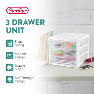 Sterilite ClearView Compact Stacking 3 Drawer Storage Organizer System, (8 Pack)