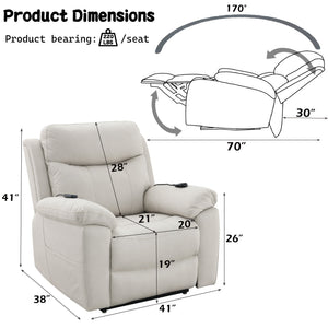 Chriki Beige Fabric Power Recliner with Lift, Heating, and Massage
