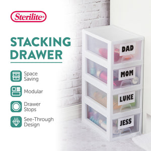 Sterilite 6Qt Stacking Storage Drawer, Plastic Home Organizer Bin, Clear, 6 Pack
