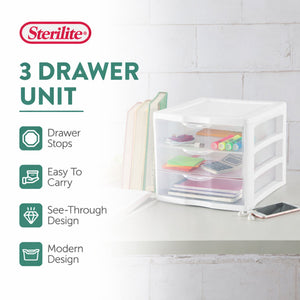 Sterilite ClearView Plastic Small 3 Drawer Desktop Storage Unit, White, 6 Pack - TRAPSKI