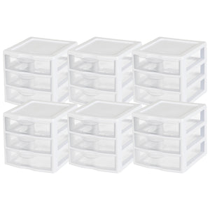 Sterilite ClearView Plastic Small 3 Drawer Desktop Storage Unit, White, 6 Pack - TRAPSKI