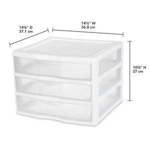 Sterilite Clear Plastic Stackable Small 3 Drawer Storage System, White, (12 Pack) - TRAPSKI