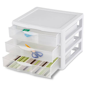 Sterilite Clear Plastic Stackable Small 3 Drawer Storage System, White, (12 Pack) - TRAPSKI