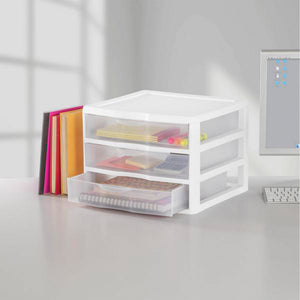 Sterilite Clear Plastic Stackable Small 3 Drawer Storage System, White, (12 Pack) - TRAPSKI